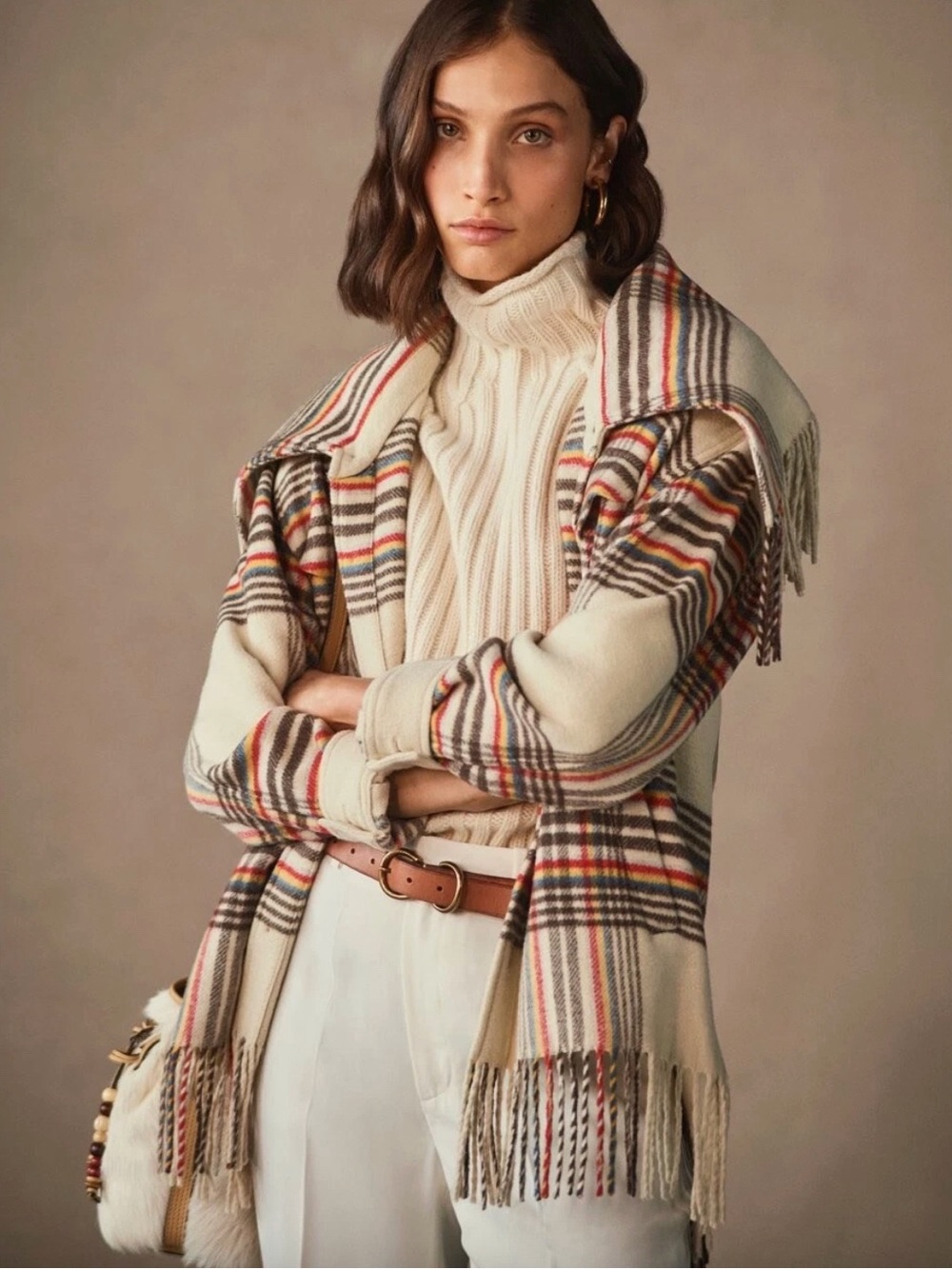 Polo Ralph Lauren Plaid Fringe Trim Shirt Jacket